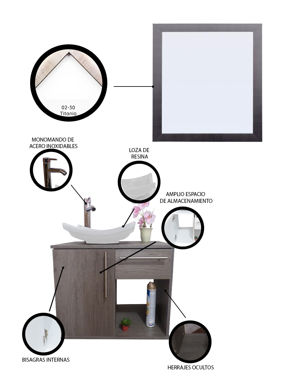 Foto 6 pulgar | Gabinete para Baño con Lavabo Y Espejo Decorativo Decomobil Soleura