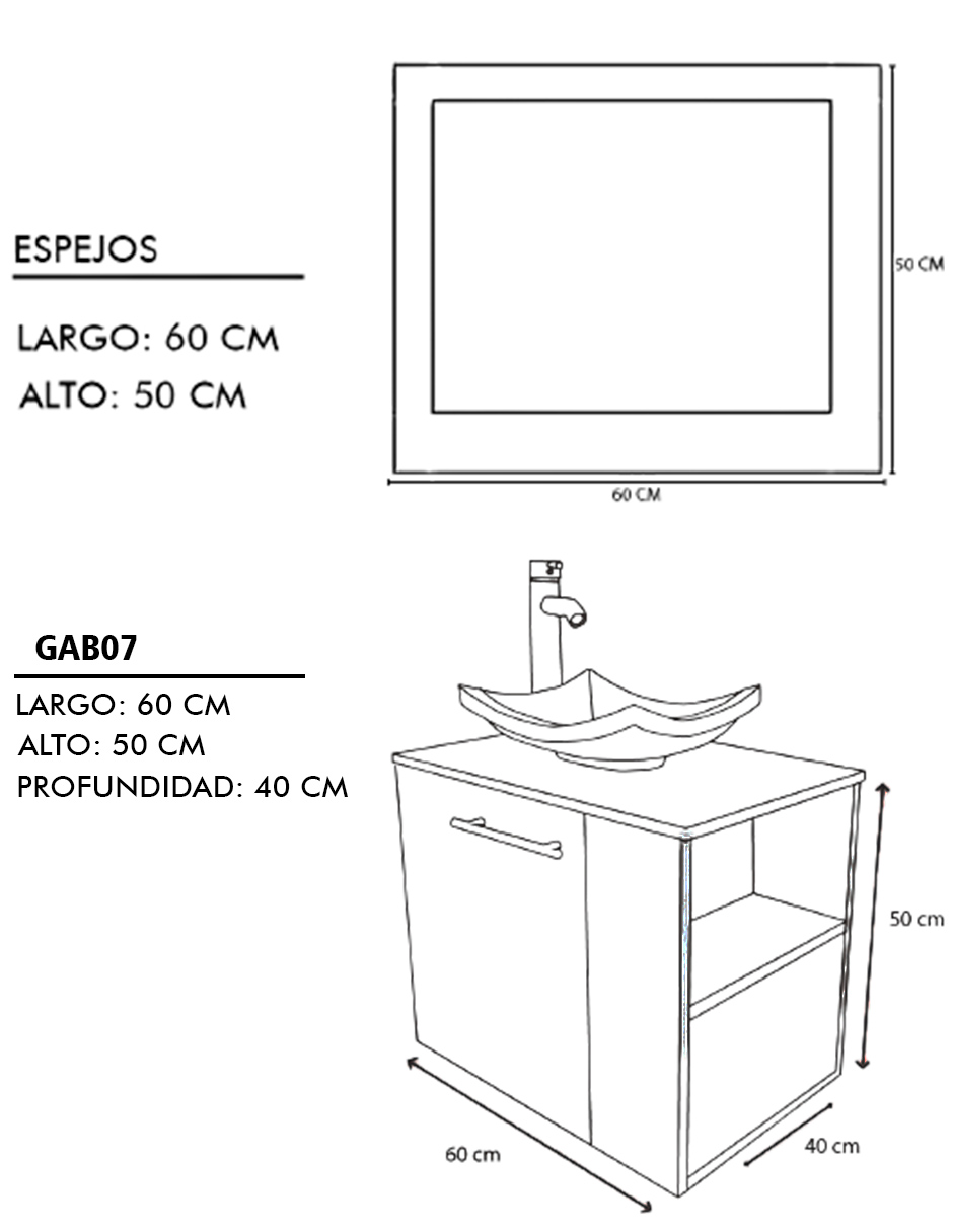 Foto 7 pulgar | Gabinete de Baño con Lavabo y Espejo Decorativo 60x50cm Vernier