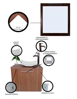 Foto 5 | Gabinete de Baño con Lavabo y Espejo Decorativo Vernier 60x50cm