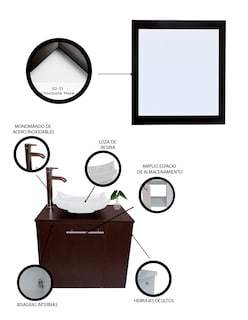 Foto 5 | Gabinete de Baño con Lavabo y Espejo Decorativo Vernier 60x50cm