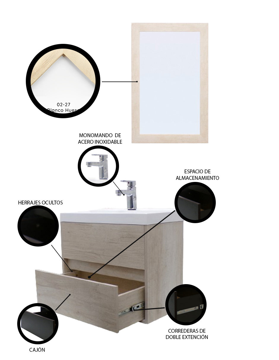 Foto 6 pulgar | Gabinete para Baño con Lavabo y Espejo Decorativo Decomobil Sion