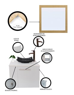 Foto 5 | Gabinete de Baño con Lavabo y Espejo Decorativo Vernier 60x50cm