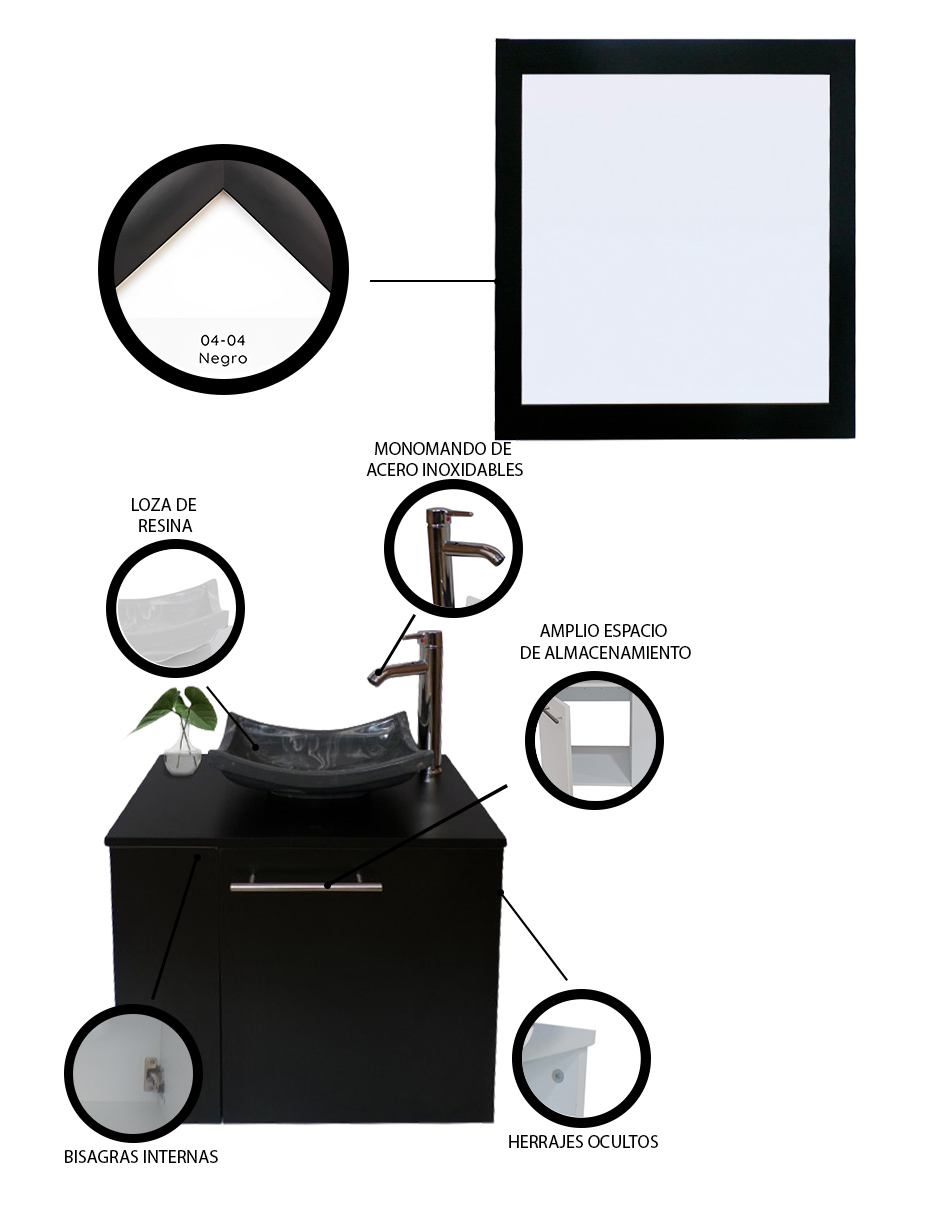 Foto 6 pulgar | Gabinete de Baño con Lavabo y Espejo Decorativo Vernier 60x50cm