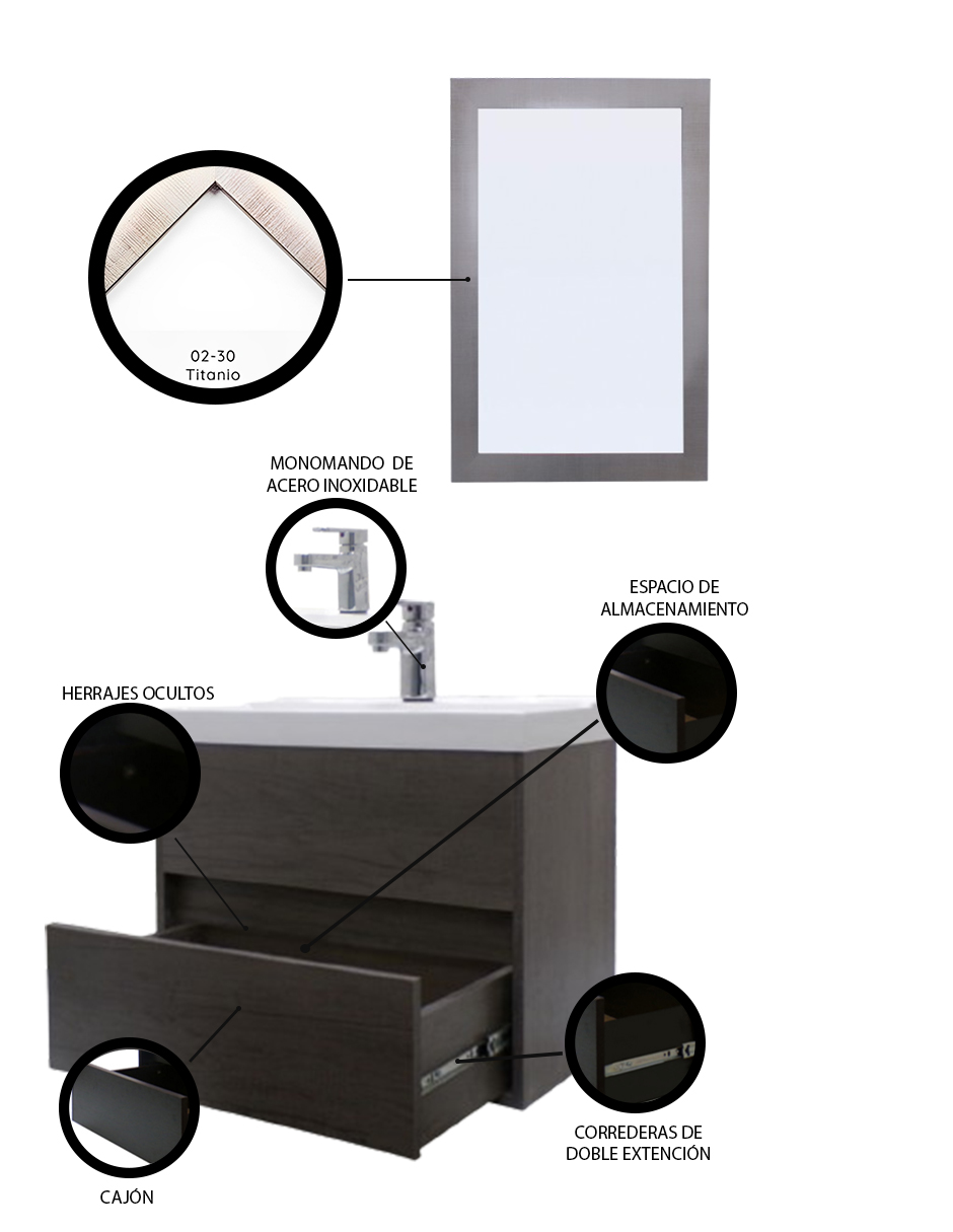 Foto 6 pulgar | Gabinete para Baño con Lavabo y Espejo Decorativo Decomobil Sion