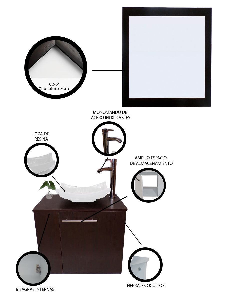 Foto 5 | Gabinete para Baño con Lavabo y Espejo Decorativo 60x50cm Vernier