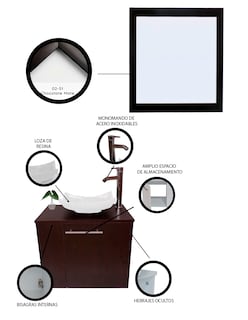 Foto 5 | Gabinete para Baño con Lavabo y Espejo Decorativo 60x50cm Vernier