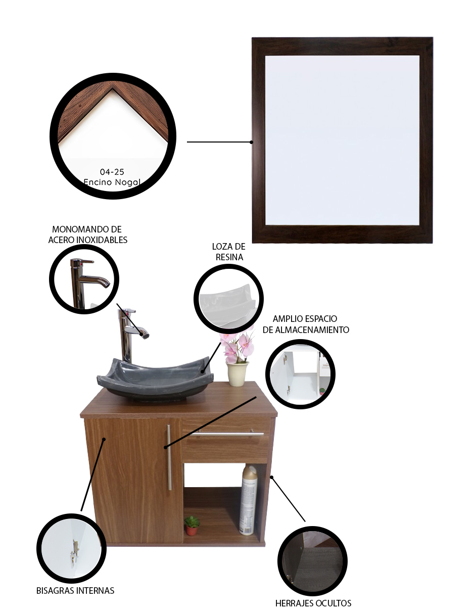 Foto 6 pulgar | Gabinete Para Baño Con Lavabo Y Espejo Decorativo Decomobil Soleura