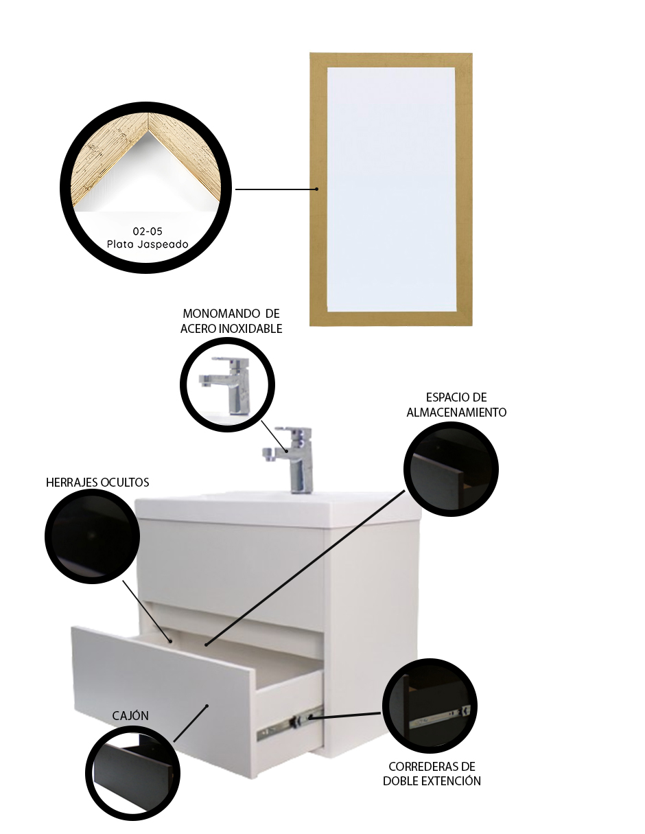 Foto 6 pulgar | Gabinete para Baño con Lavabo y Espejo Decorativo Decomobil Sion