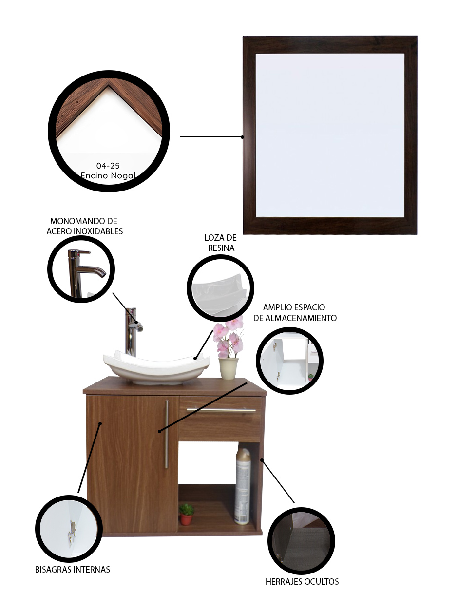 Foto 6 pulgar | Gabinete Para Baño Con Lavabo Y Espejo Decorativo Decomobil Soleura