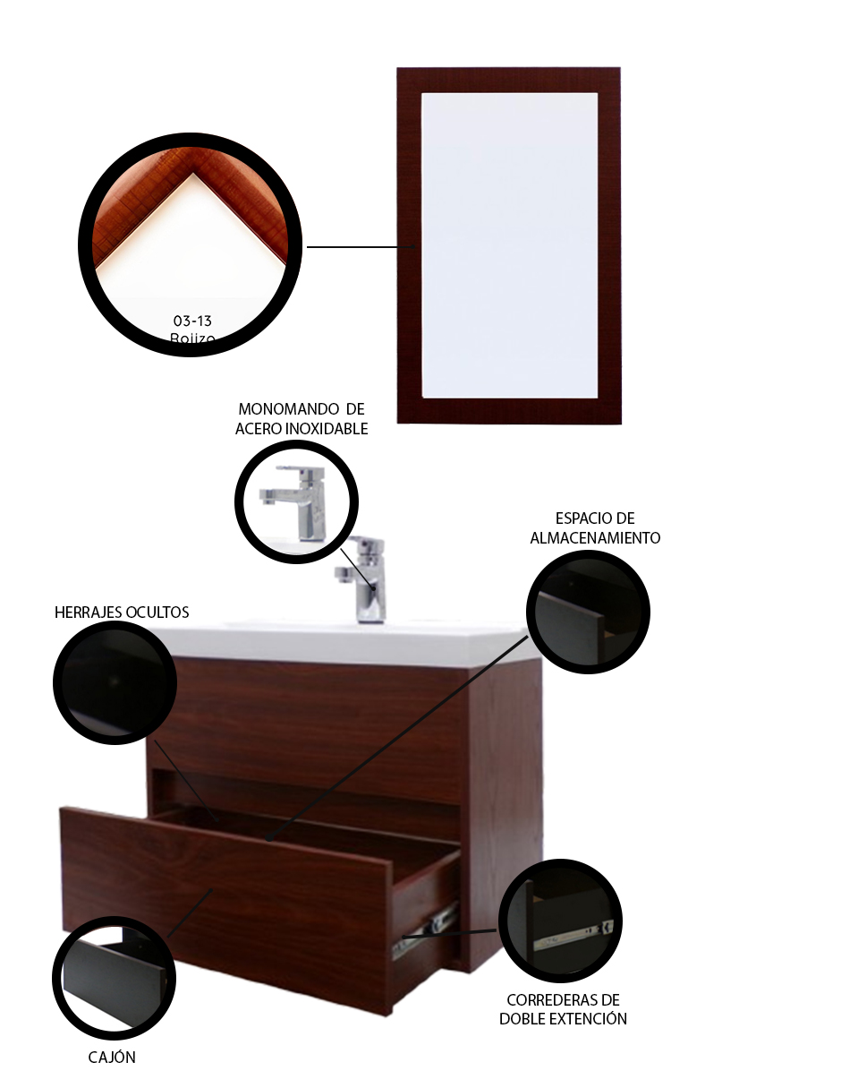 Foto 6 pulgar | Gabinete para Baño con Lavabo y Espejo Decorativo Decomobil Sion