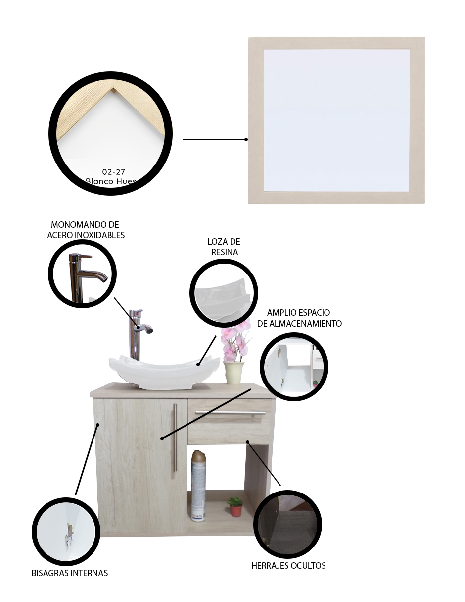 Foto 6 pulgar | Gabinete de Baño con Lavabo y Espejo Decorativo Soleura de Decomobil