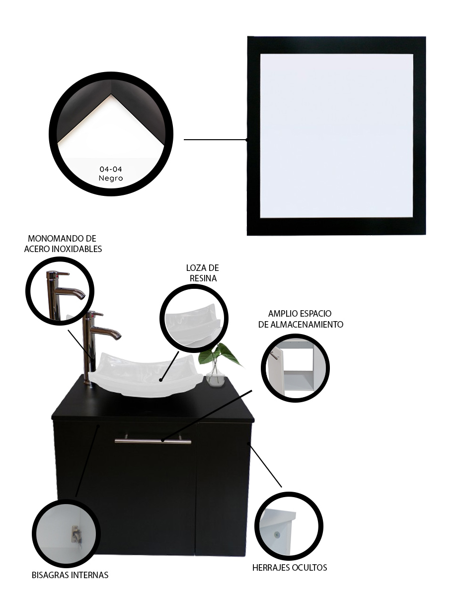 Foto 5 | Gabinete Para Baño Con Lavabo Y Espejo Decorativo 60x50cm Vernier