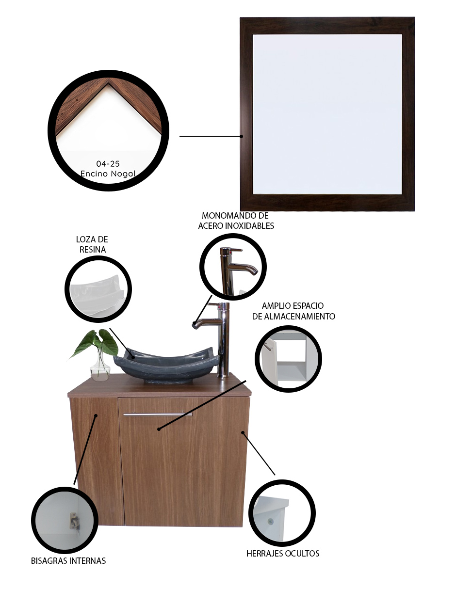 Foto 5 | Gabinete de Baño con Lavabo y Espejo Decorativo 60x50cm Vernier