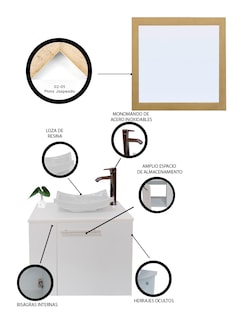 Foto 5 | Gabinete de Baño con Lavabo y Espejo Decorativo Vernier 60x50cm