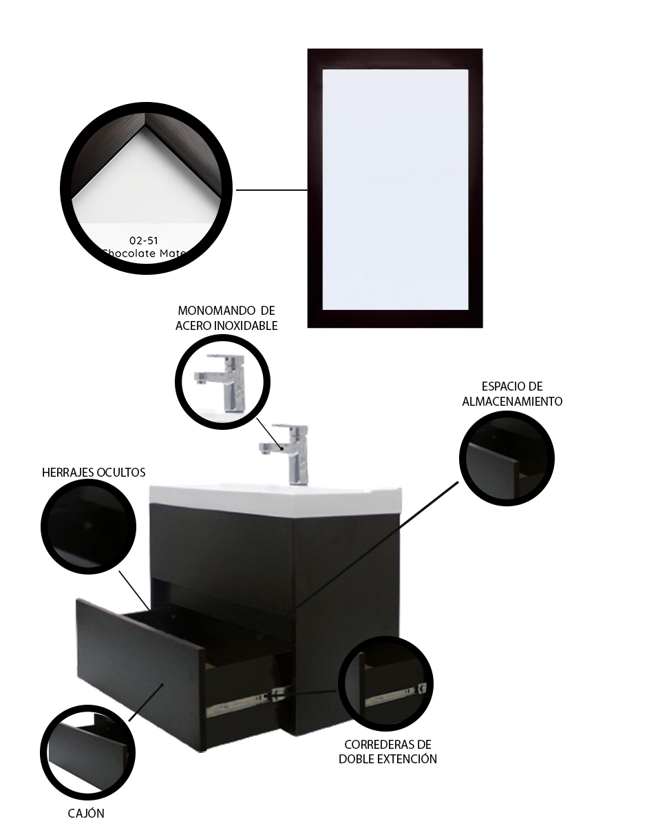 Foto 6 pulgar | Gabinete Para Baño Con Lavabo Y Espejo Decorativo Decomobil Sion