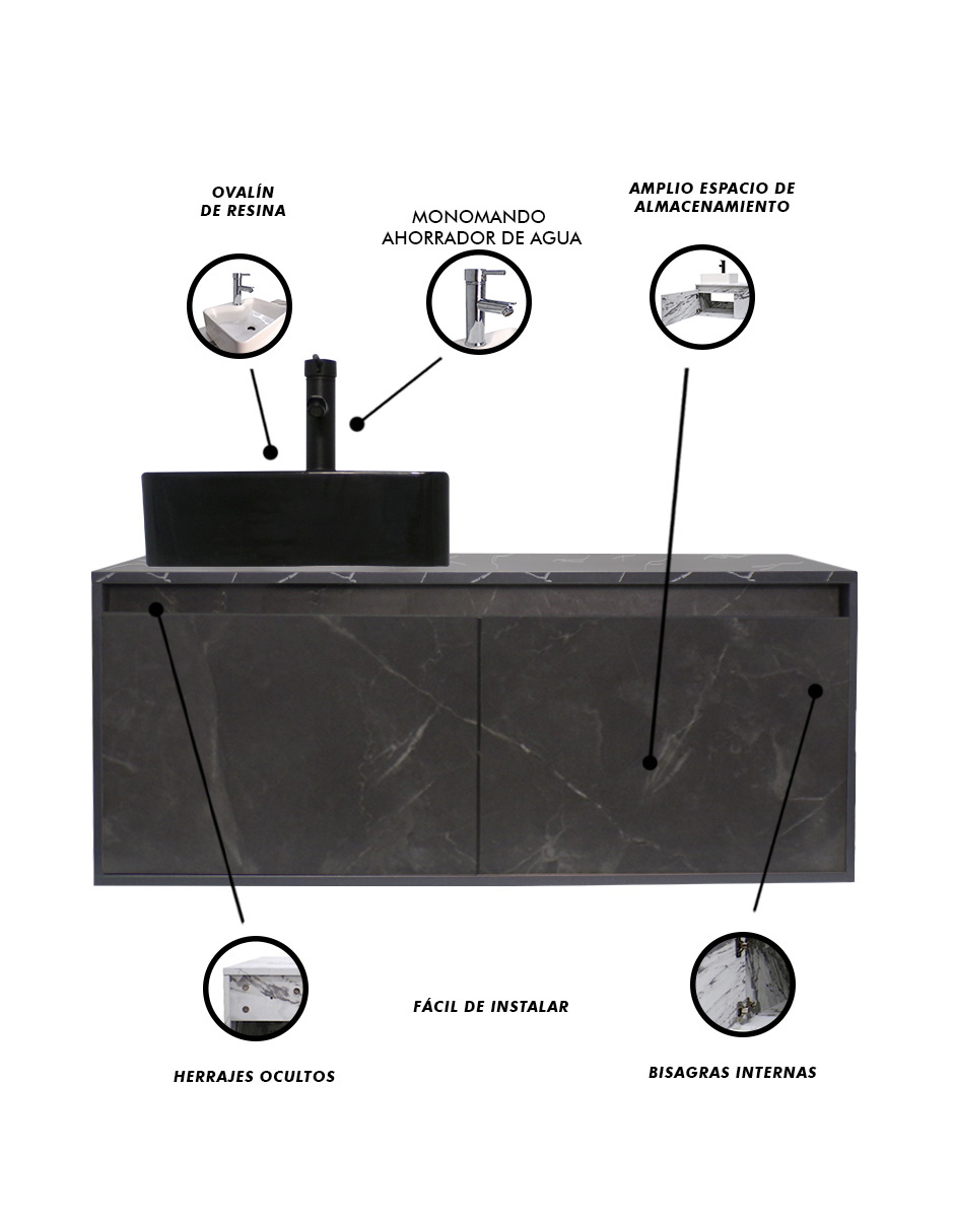 Foto 7 pulgar | Mueble Gabinete para Baño Decomobil con Lavabo Minimalista Krabi