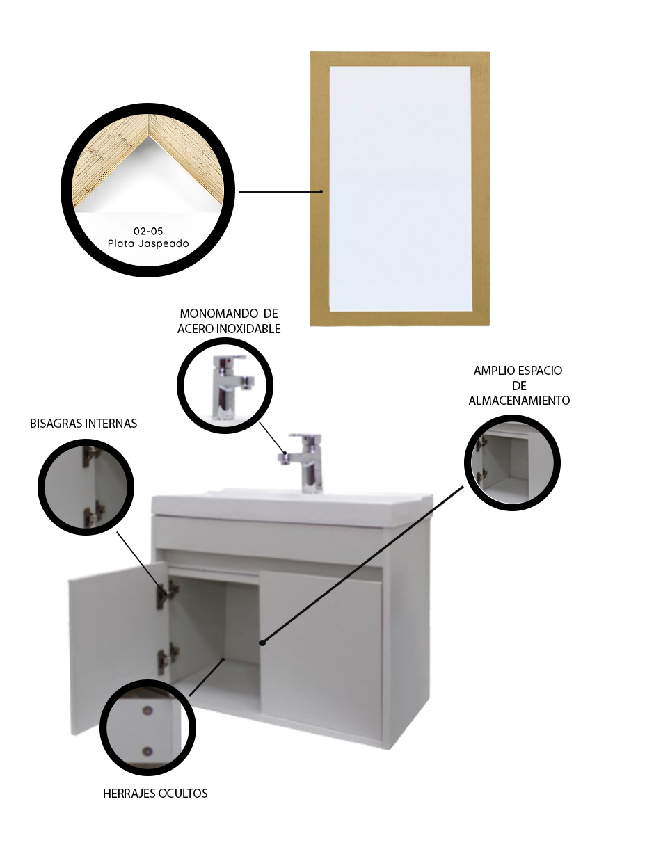 Foto 6 pulgar | Gabinete Para Baño Con Lavabo Y Espejo Decorativo Decomobil Piha