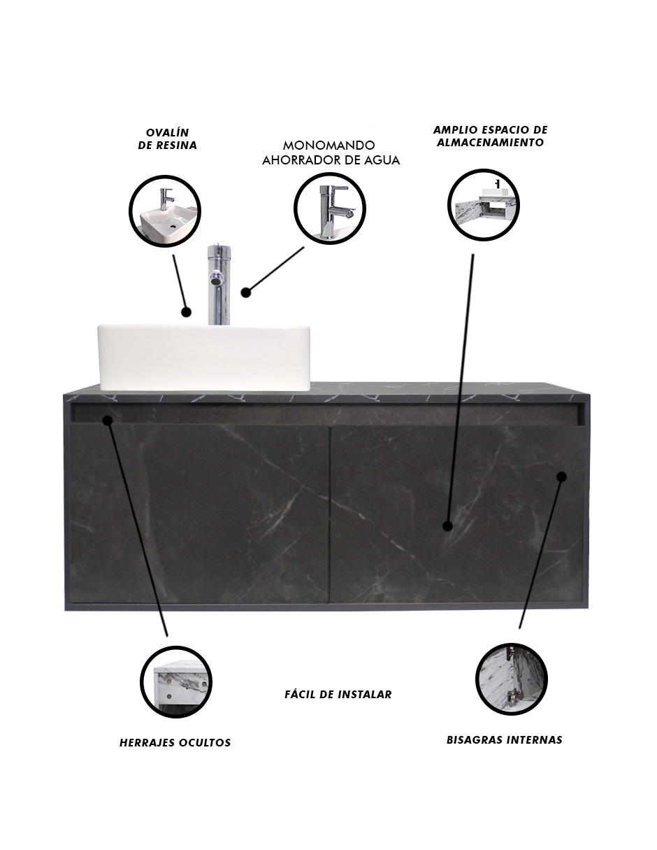 Foto 7 pulgar | Gabinete para Baño con Lavabo Decomobil Gris Minimalista Krabi