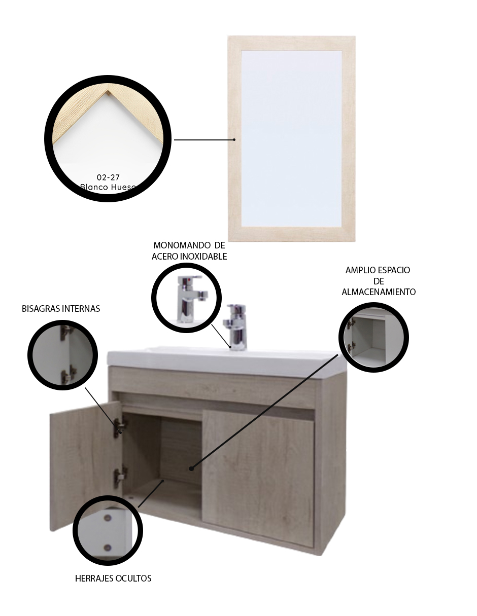 Foto 6 pulgar | Gabinete Para Baño Con Lavabo Y Espejo Decorativo Decomobil Piha