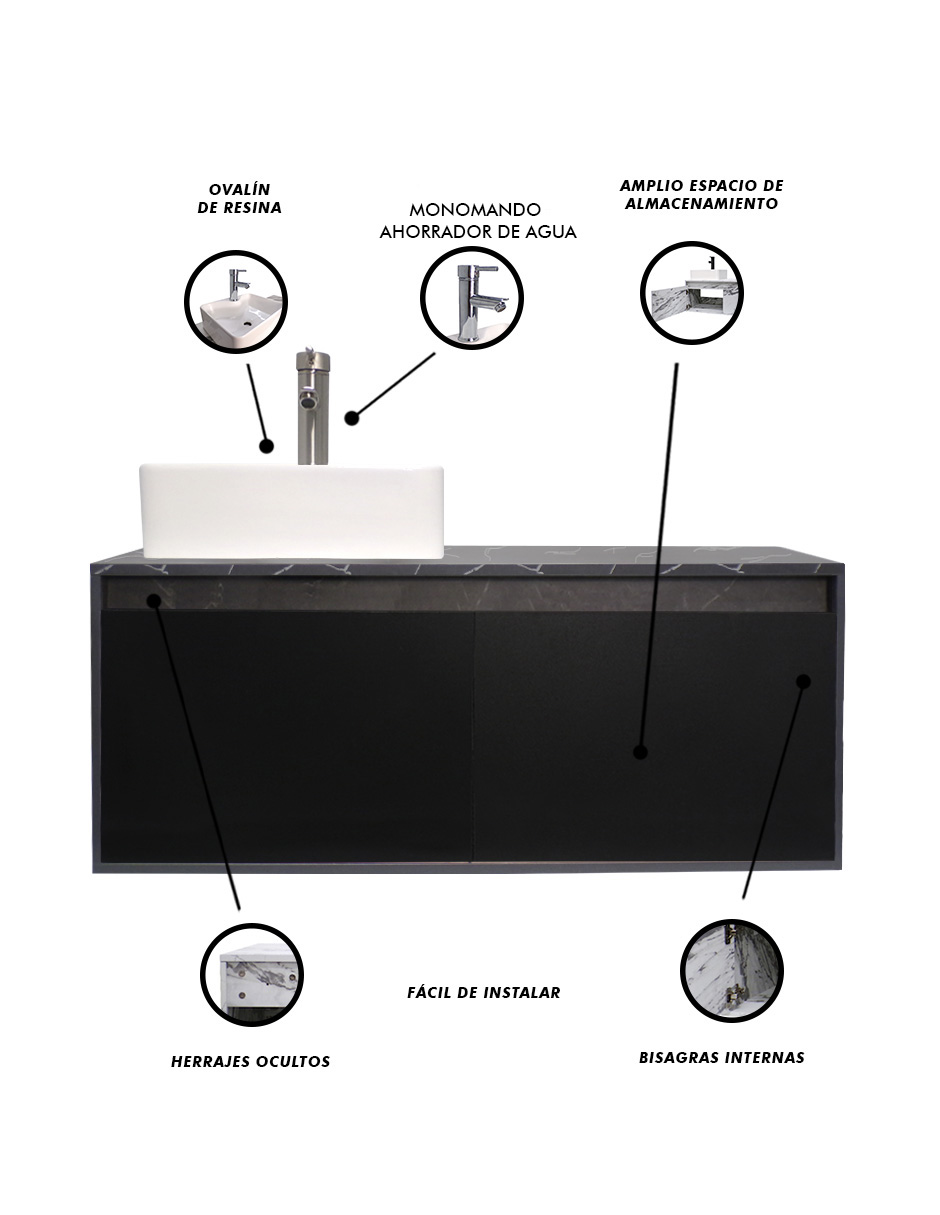 Foto 7 pulgar | Mueble Gabinete para Baño con Lavabo Decomobil Minimalista Krabi