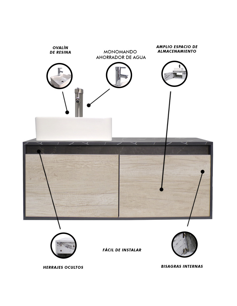 Foto 7 pulgar | Mueble Gabinete para Baño con Lavabo Decomobil Minimalista Krabi