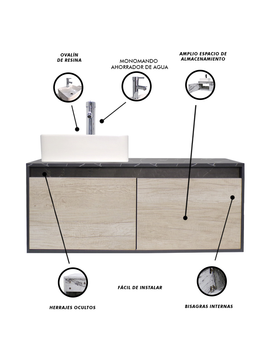 Foto 7 pulgar | Mueble Gabinete Decomobil para Baño con Lavabo Minimalista Krabi