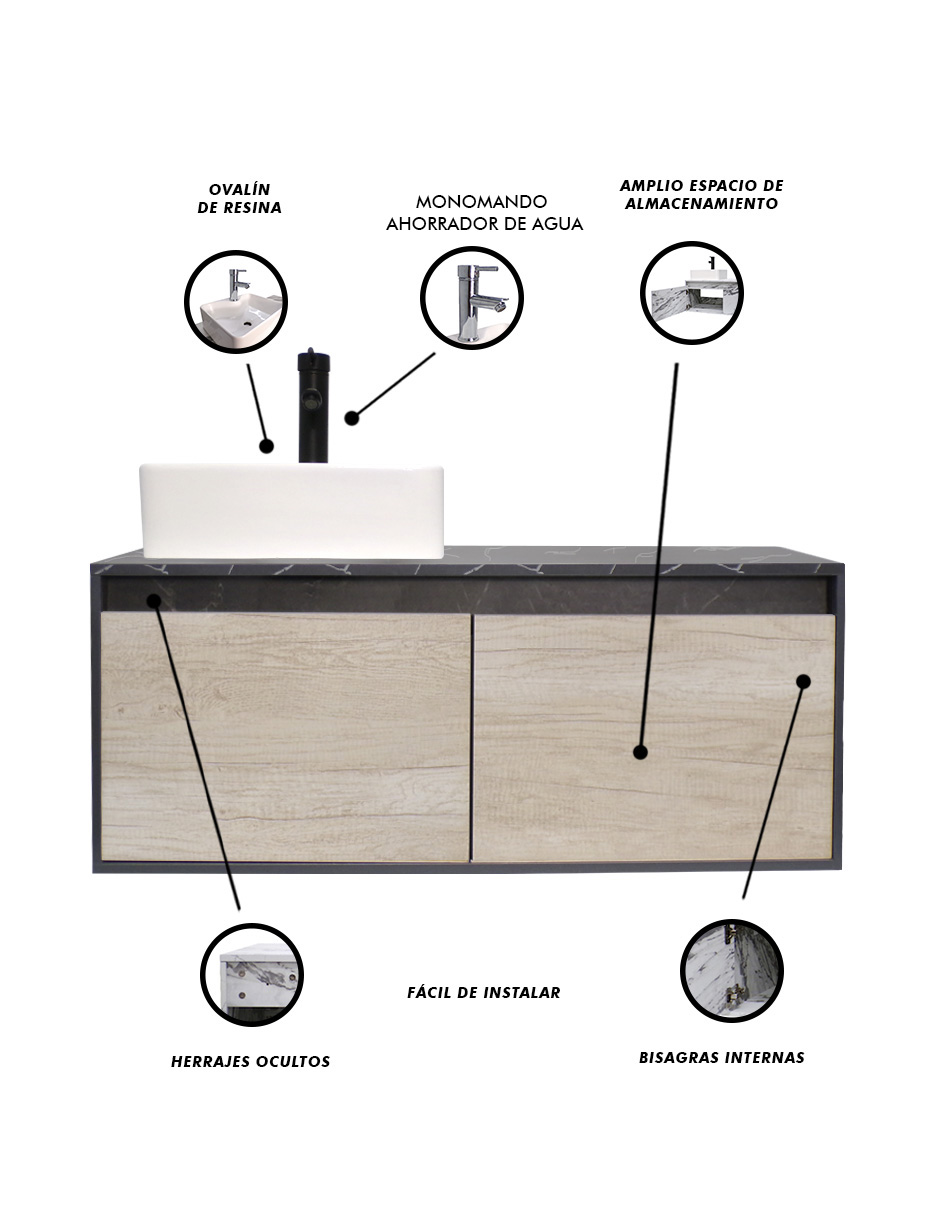 Foto 7 pulgar | Gabinete para Baño Decomobil con Lavabo Minimalista Krabi