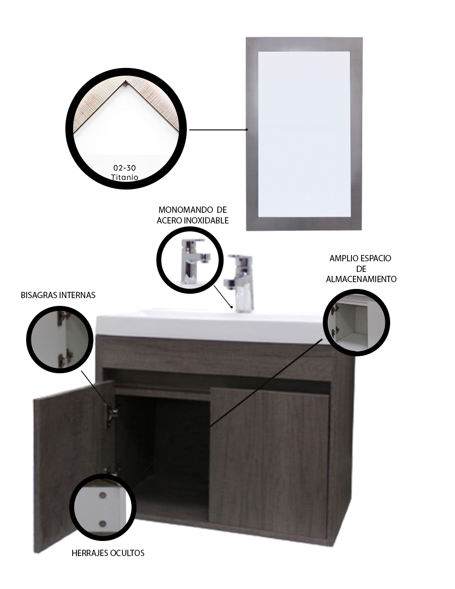 Foto 6 pulgar | Gabinete para Baño con Lavabo Y Espejo Decorativo Decomobil Piha