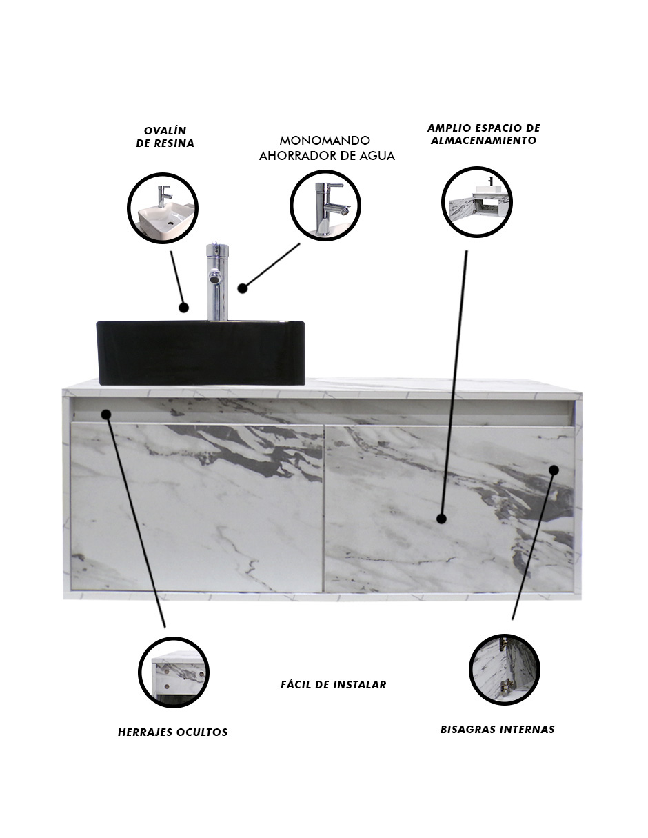 Foto 7 pulgar | Mueble Gabinete Decomobil para Baño con Lavabo Minimalista Krabi