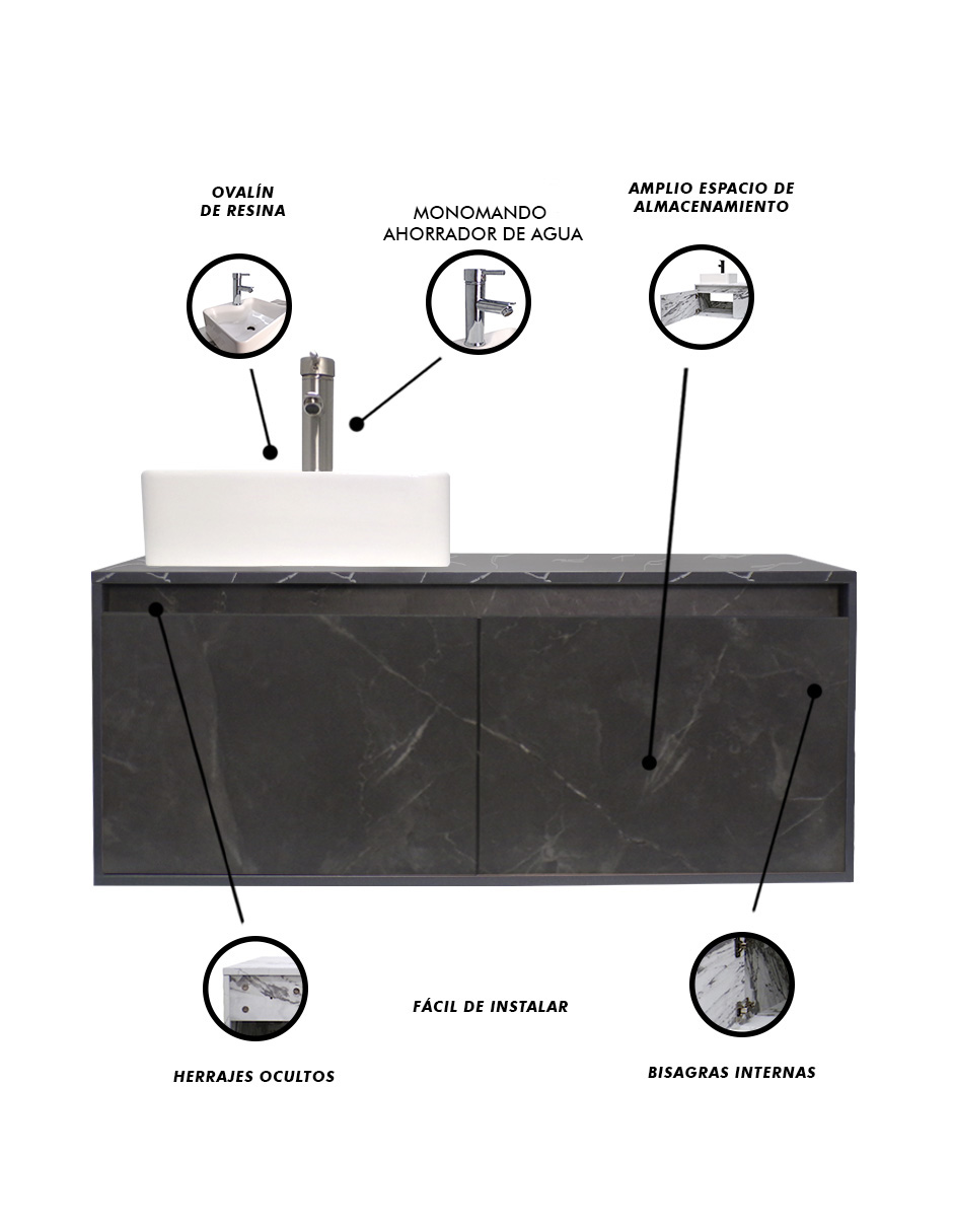 Foto 7 pulgar | Mueble Gabinete para Baño Con Lavabo Decomobil Minimalista Krabi