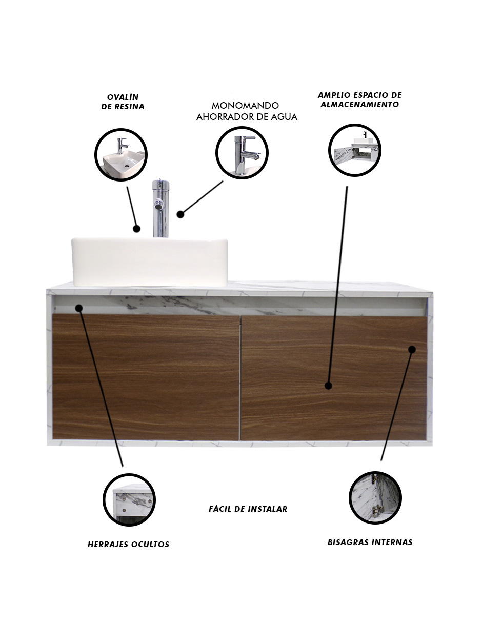 Foto 7 pulgar | Mueble Gabinete para Baño Decomobil con Lavabo Minimalista Krabi