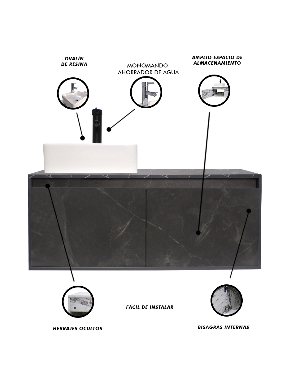 Foto 7 pulgar | Mueble Gabinete para Baño con Lavabo Minimalista Krabi