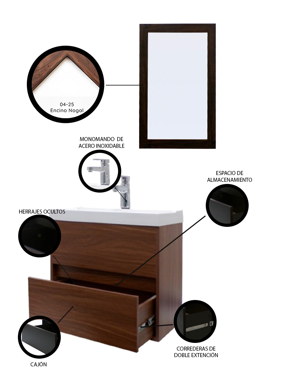 Foto 6 pulgar | Gabinete Para Baño Con Lavabo Y Espejo Decorativo Decomobil Sion