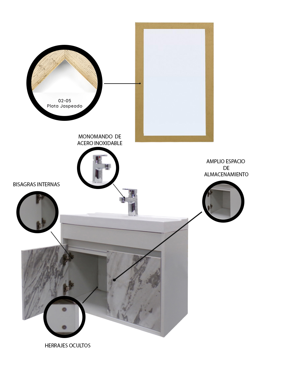 Foto 6 pulgar | Gabinete para Baño Con Lavabo Y Espejo Decorativo Decomobil Piha