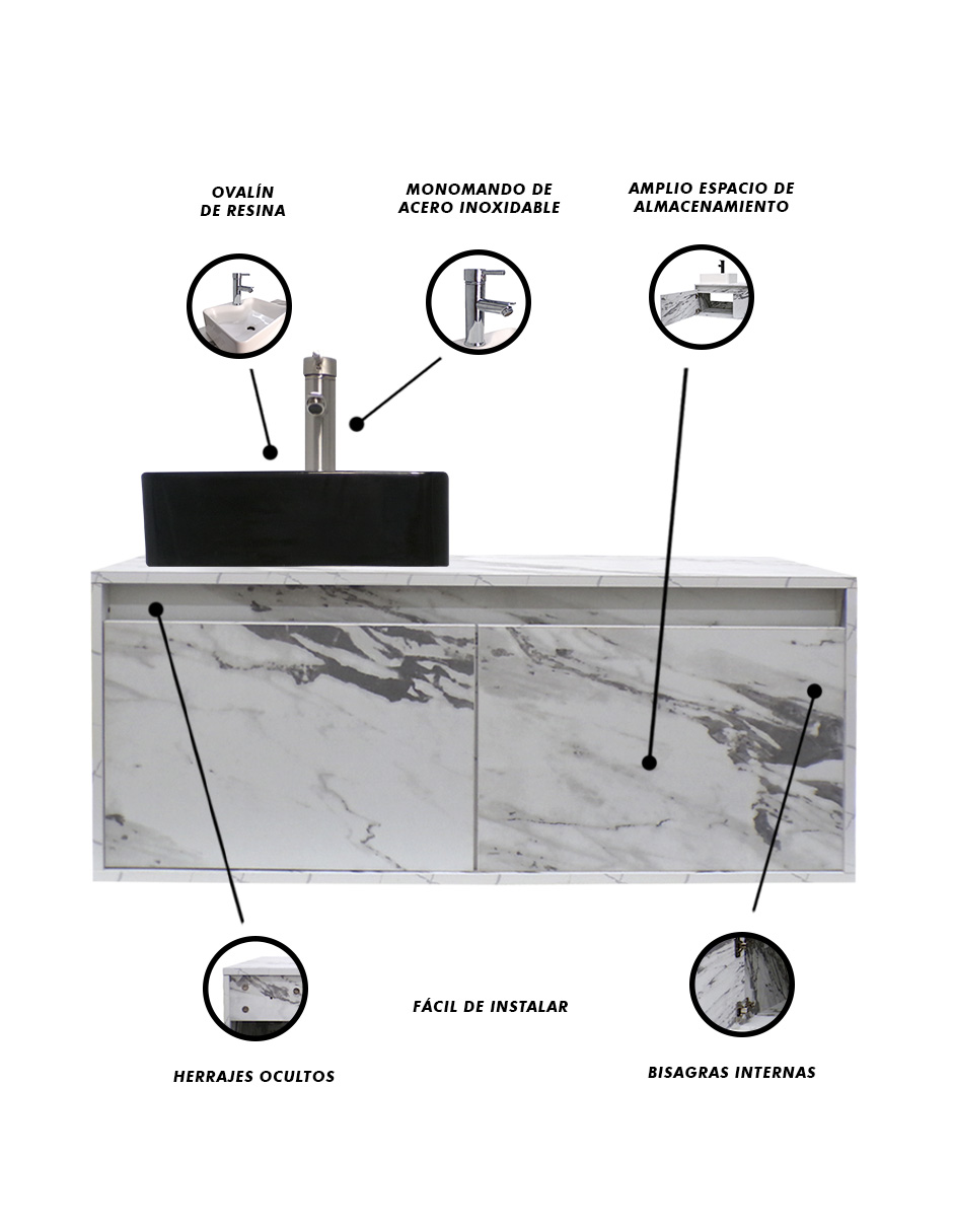 Foto 7 pulgar | Gabinete para Baño Decomobil con Lavabo Minimalista Krabi