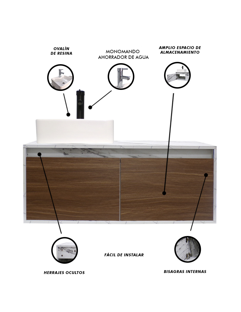 Foto 7 pulgar | Mueble Gabinete para Baño Decomobil con Lavabo Minimalista Krabi