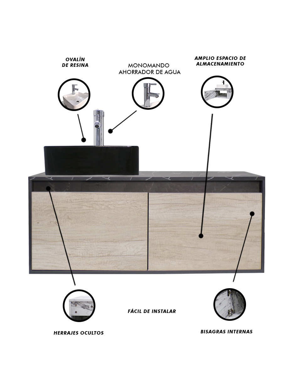 Foto 7 pulgar | Mueble Gabinete para Baño Decomobil con Lavabo Minimalista Krabi