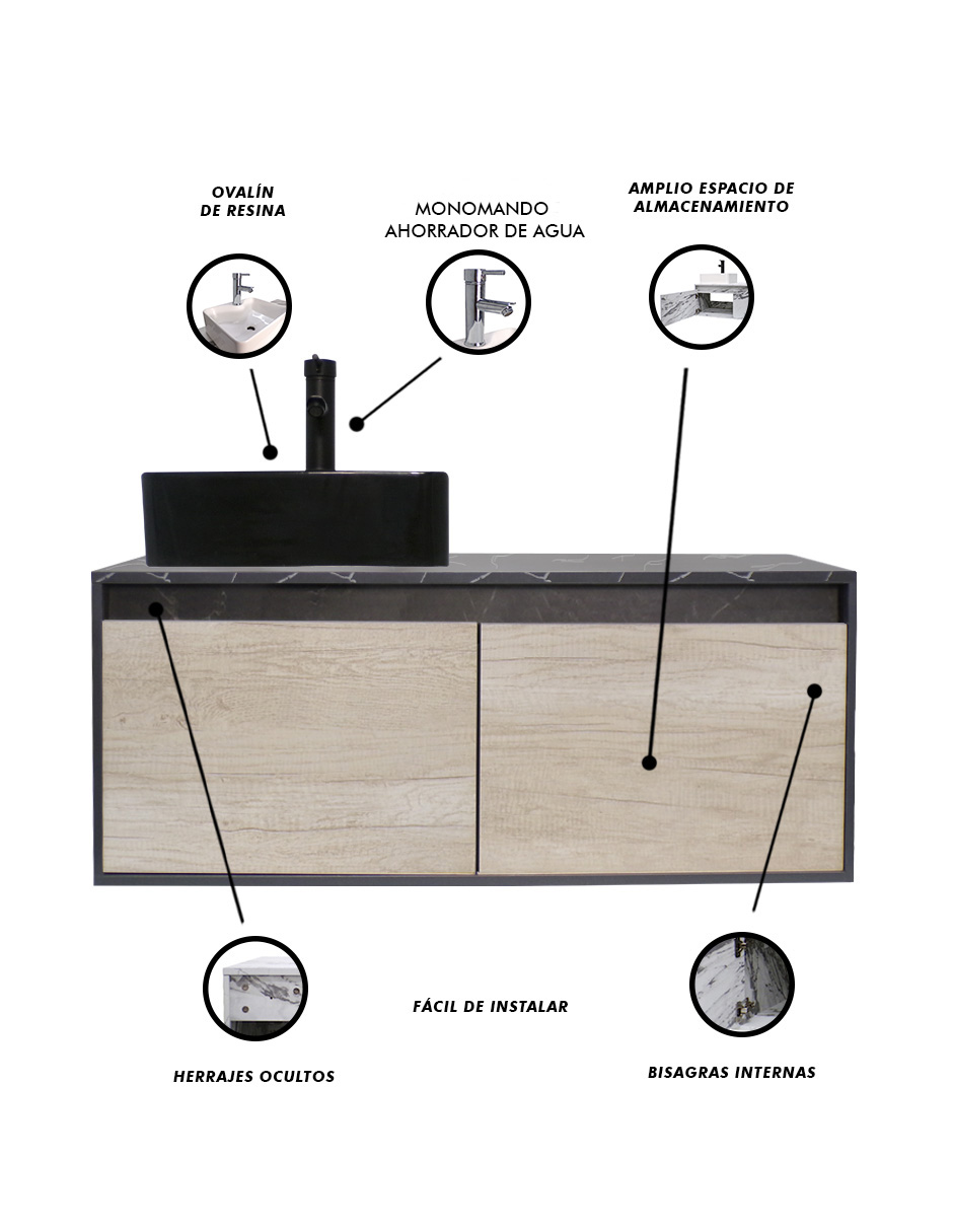 Foto 7 pulgar | Mueble Gabinete para Baño Decomobil con Lavabo estilo Minimalista Krabi