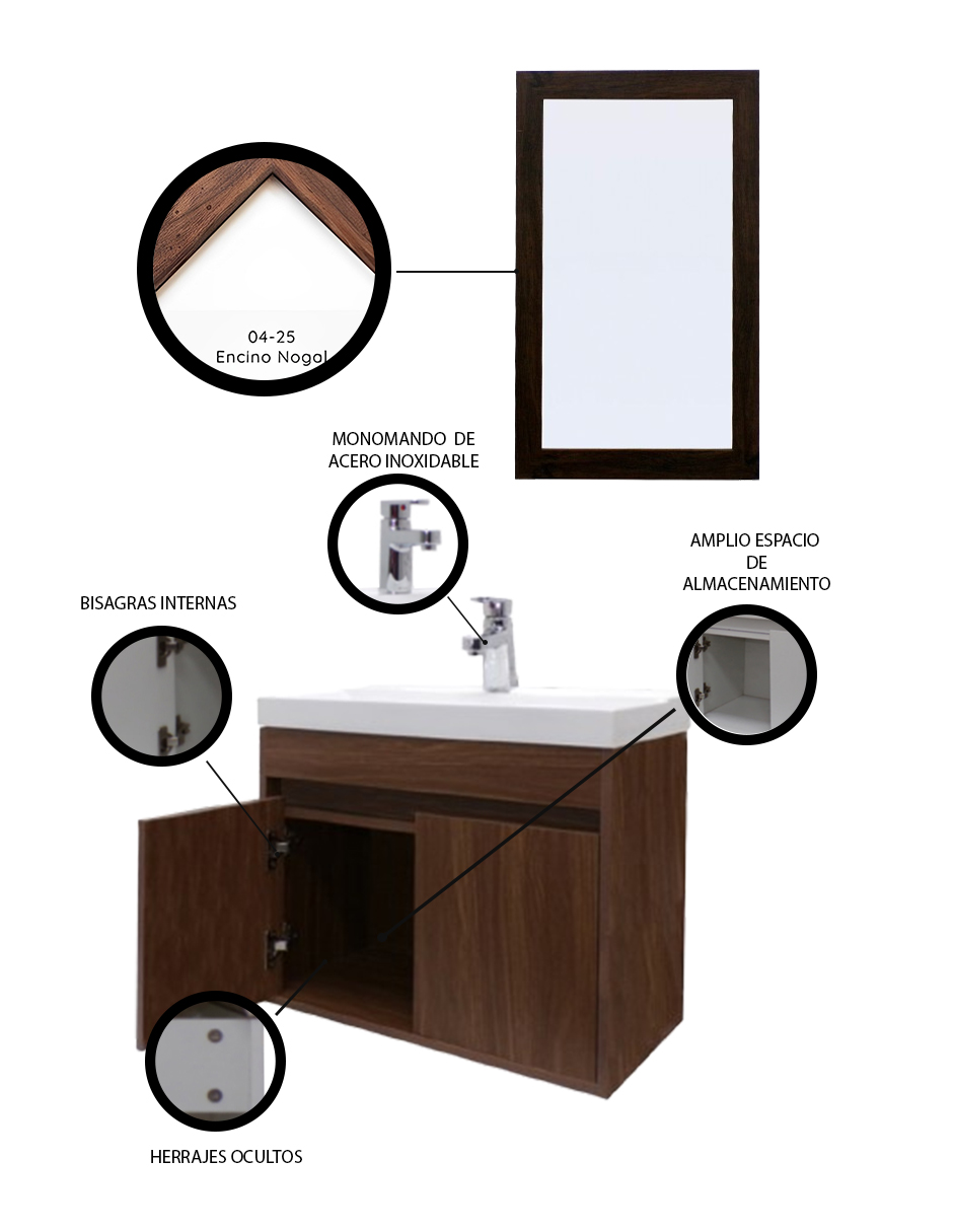 Foto 6 pulgar | Gabinete para Baño con Lavabo y Espejo Decorativo