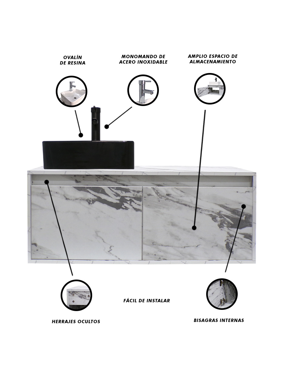 Foto 7 pulgar | Mueble Gabinete Decomobil para Baño con Lavabo Minimalista Krabi