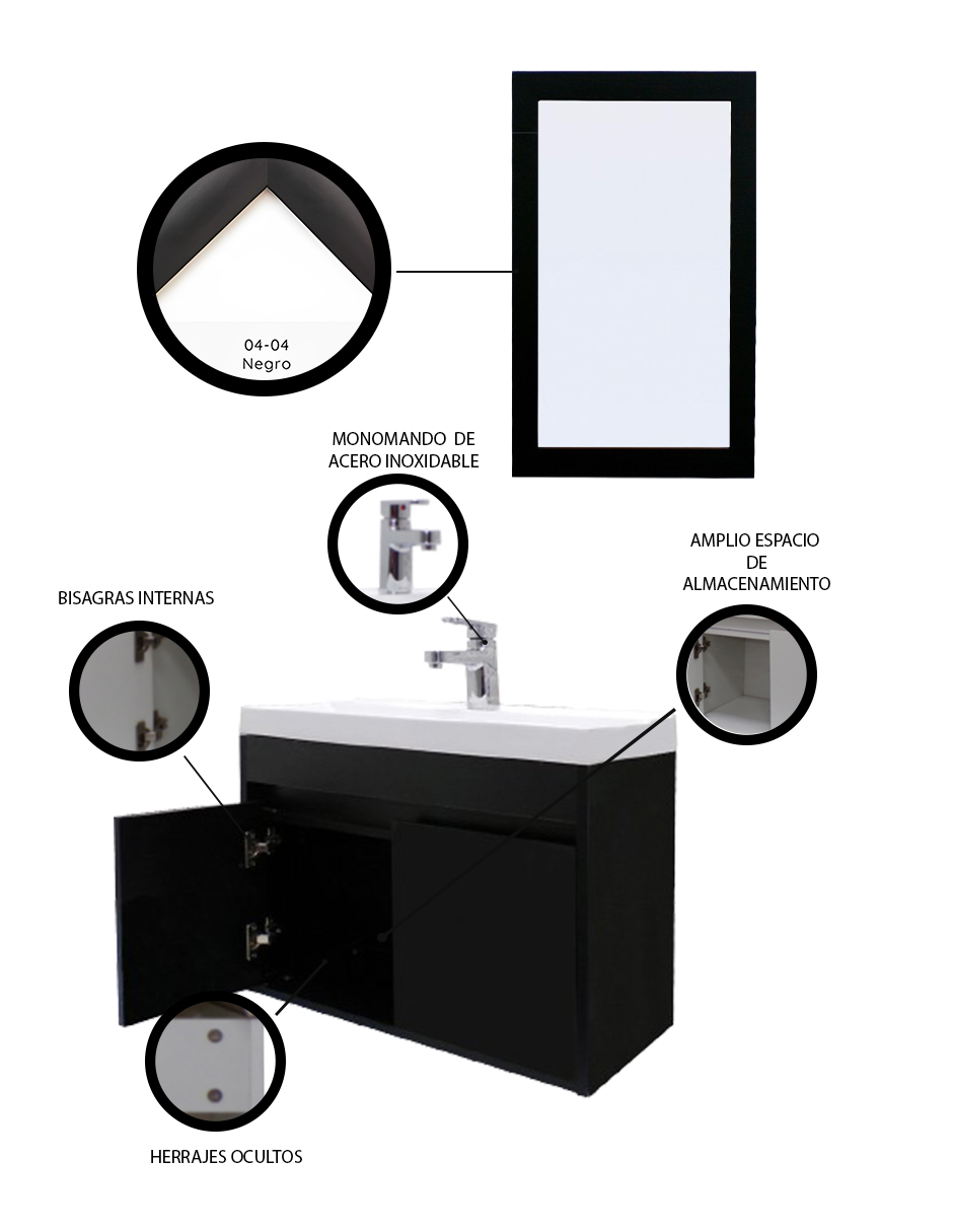 Foto 6 pulgar | Gabinete Decomobil Baño con Lavabo y Espejo Decorativo Piha