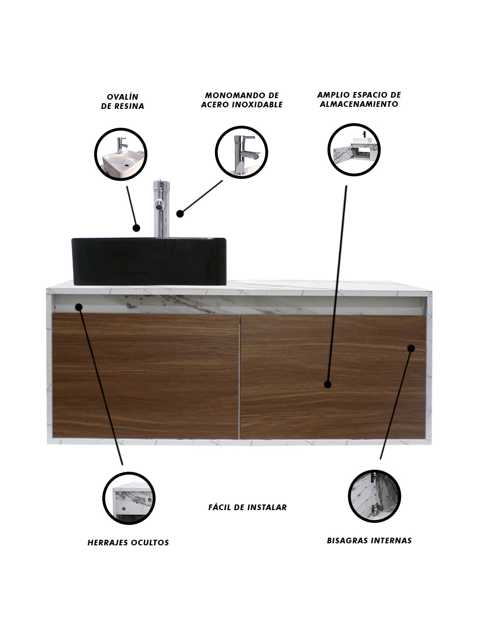 Foto 7 pulgar | Mueble Gabinete Decomobil para Baño con Lavabo Minimalista Krabi