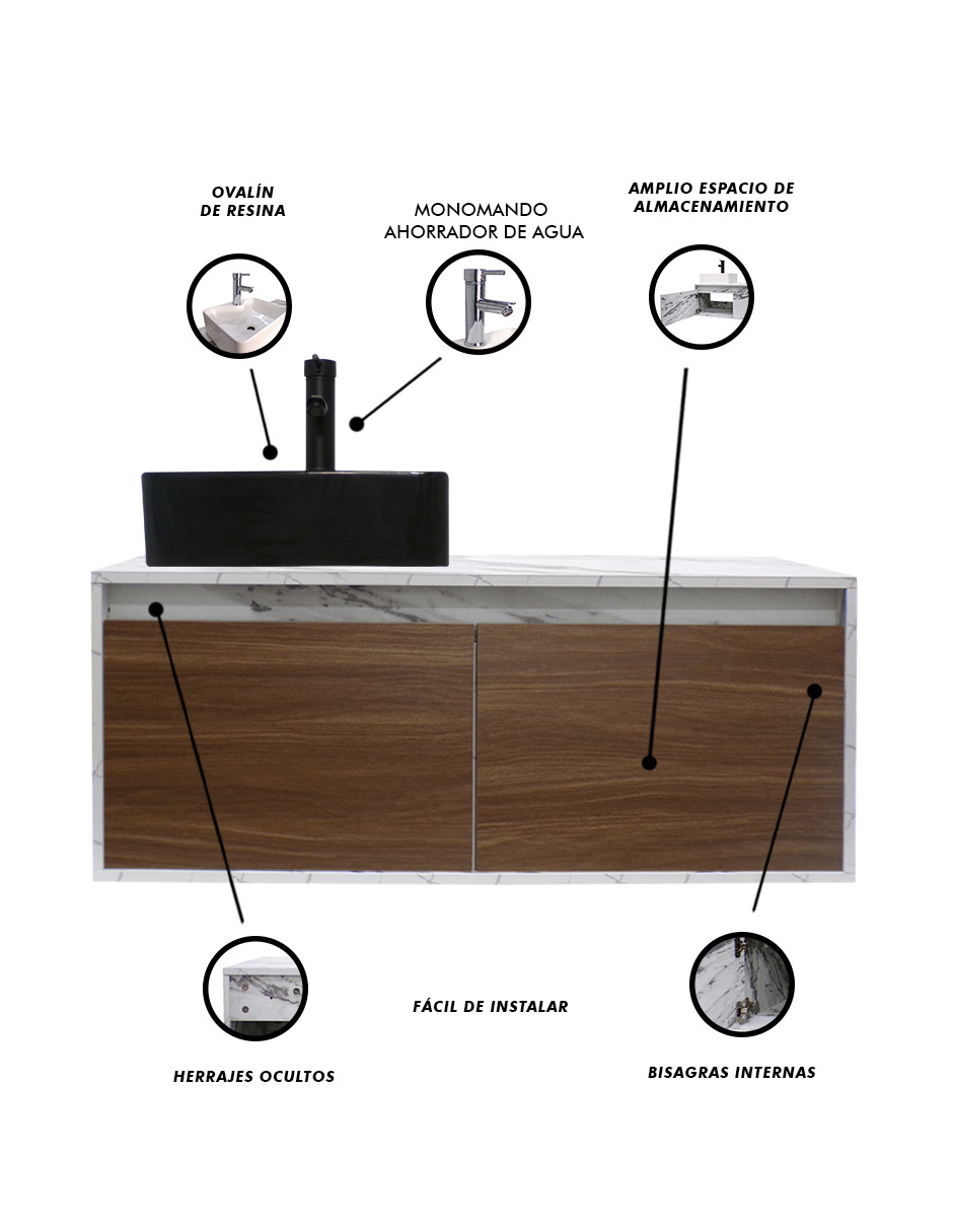 Foto 7 pulgar | Mueble Gabinete Decomobil para Baño con Lavabo Minimalista Krabi