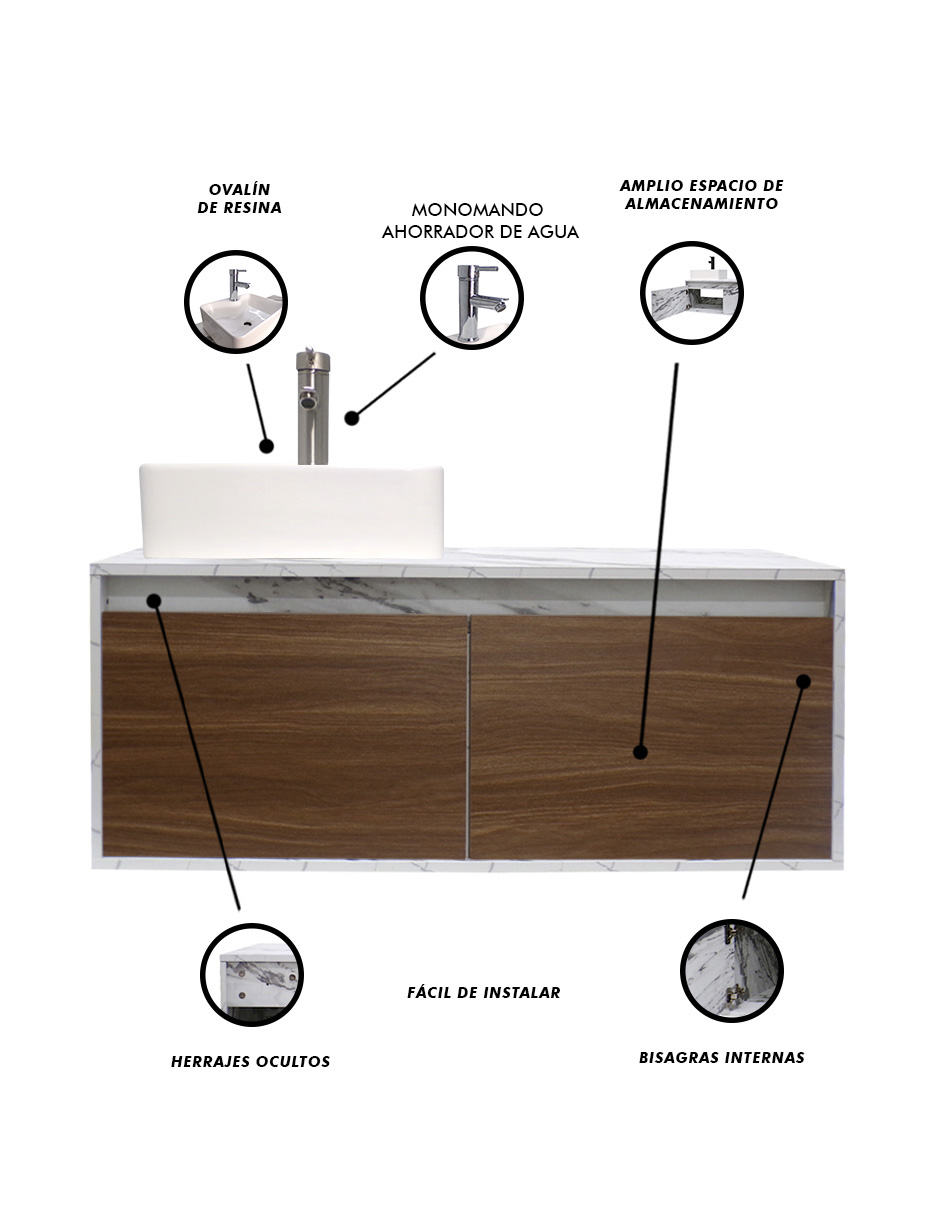 Foto 7 pulgar | Mueble Gabinete Decomobil para Baño con Lavabo Minimalista Krabi