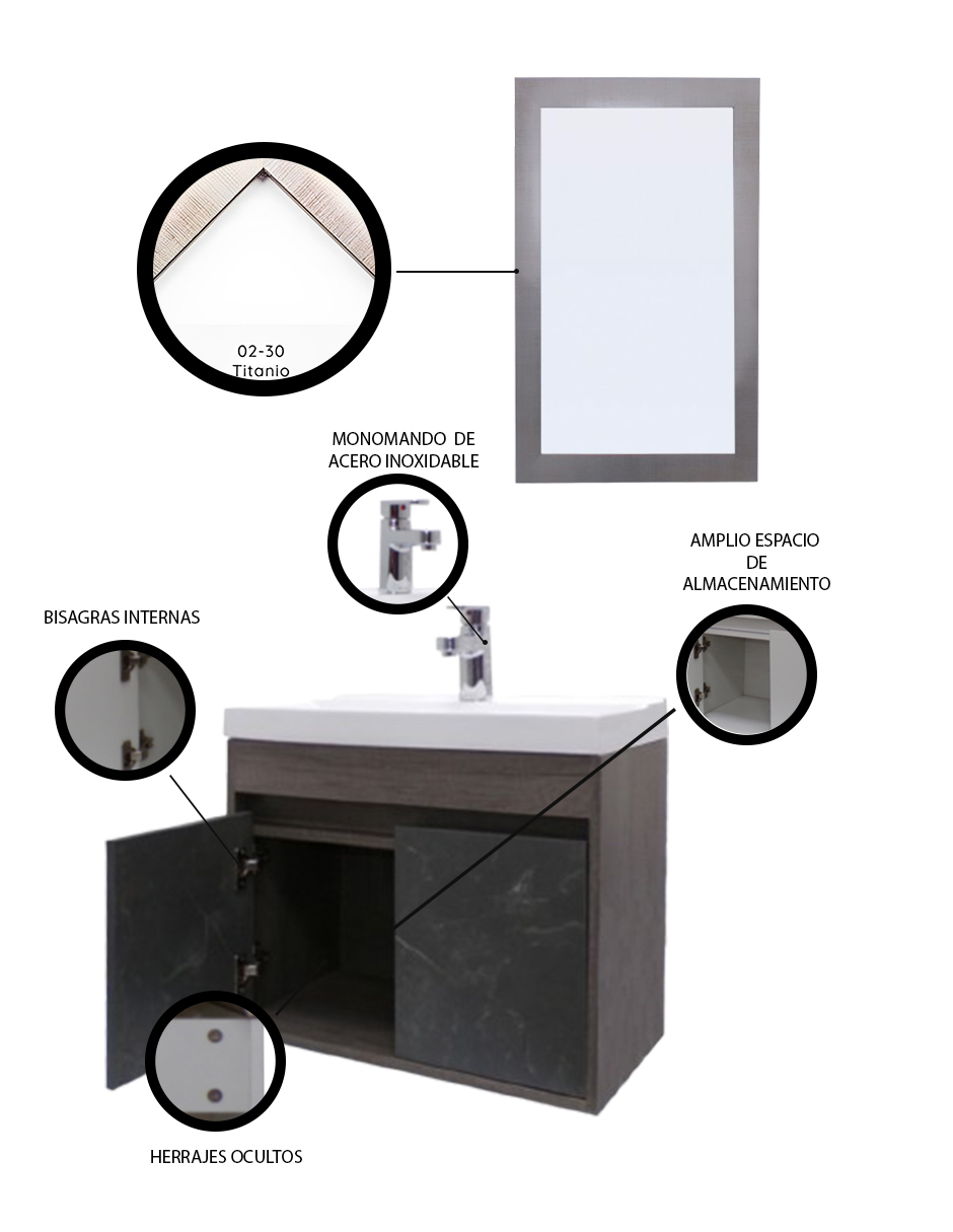 Foto 6 pulgar | Gabinete para Baño con Lavabo y Espejo Decorativo Piha