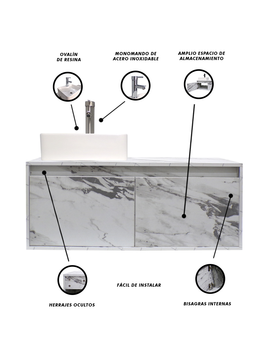 Foto 7 pulgar | Mueble Gabinete Decomobil para Baño con Lavabo Minimalista Krabi