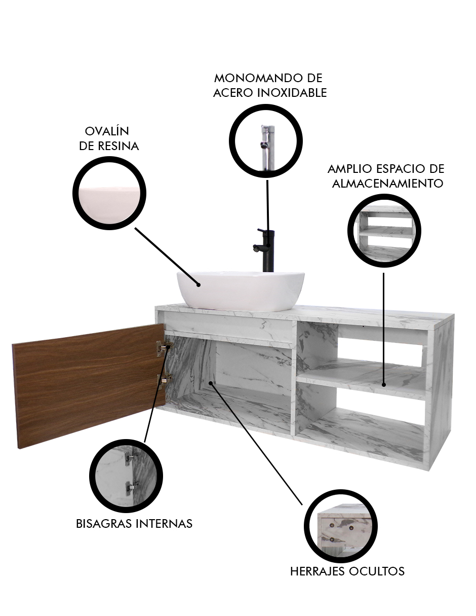 Foto 7 pulgar | Gabinete para Baño con Lavamanos y Monomando Odin