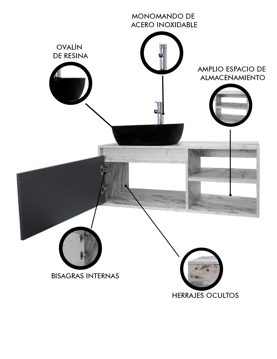 Foto 7 pulgar | Gabinete para Baño con Lavamanos y Monomando Odin