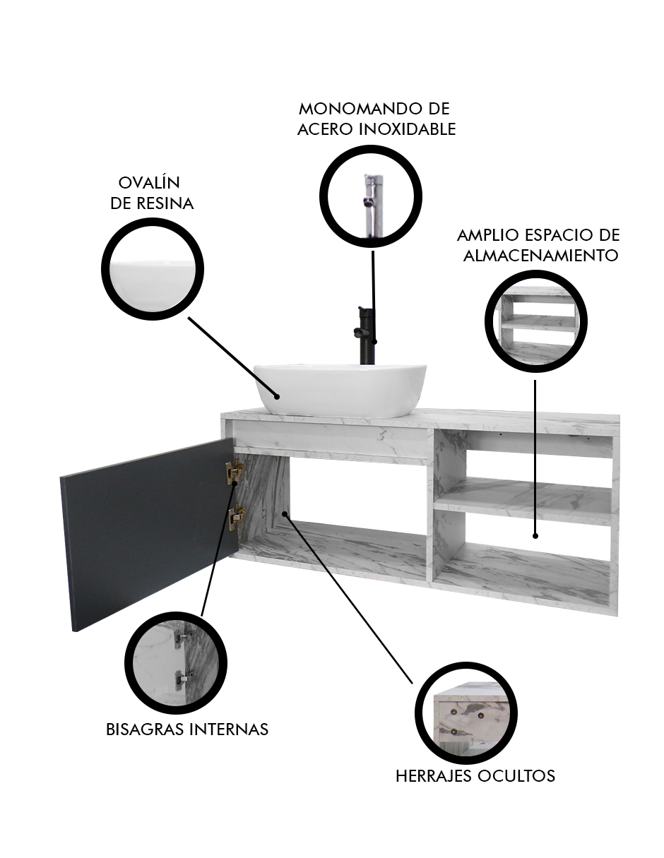 Foto 7 pulgar | Gabinete para Baño con Lavamanos y Monomando Odin de Decomobil