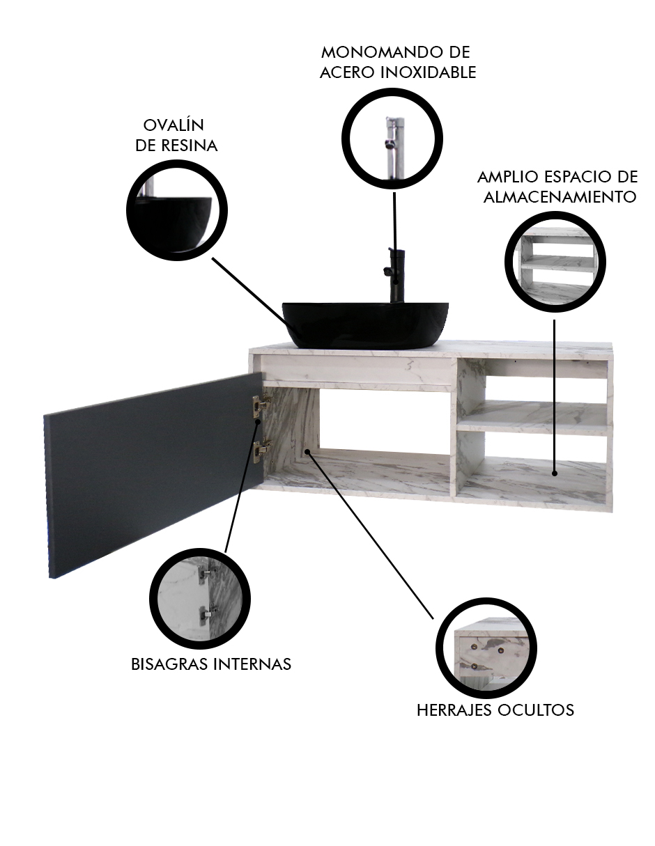 Foto 7 pulgar | Gabinete para Baño con Lavamanos y Monomando Odin